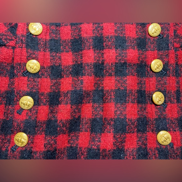 Brooks Brothers Skirt Red Black Gingham Checkered Plaid Gold button size 2 - Picture 2 of 8
